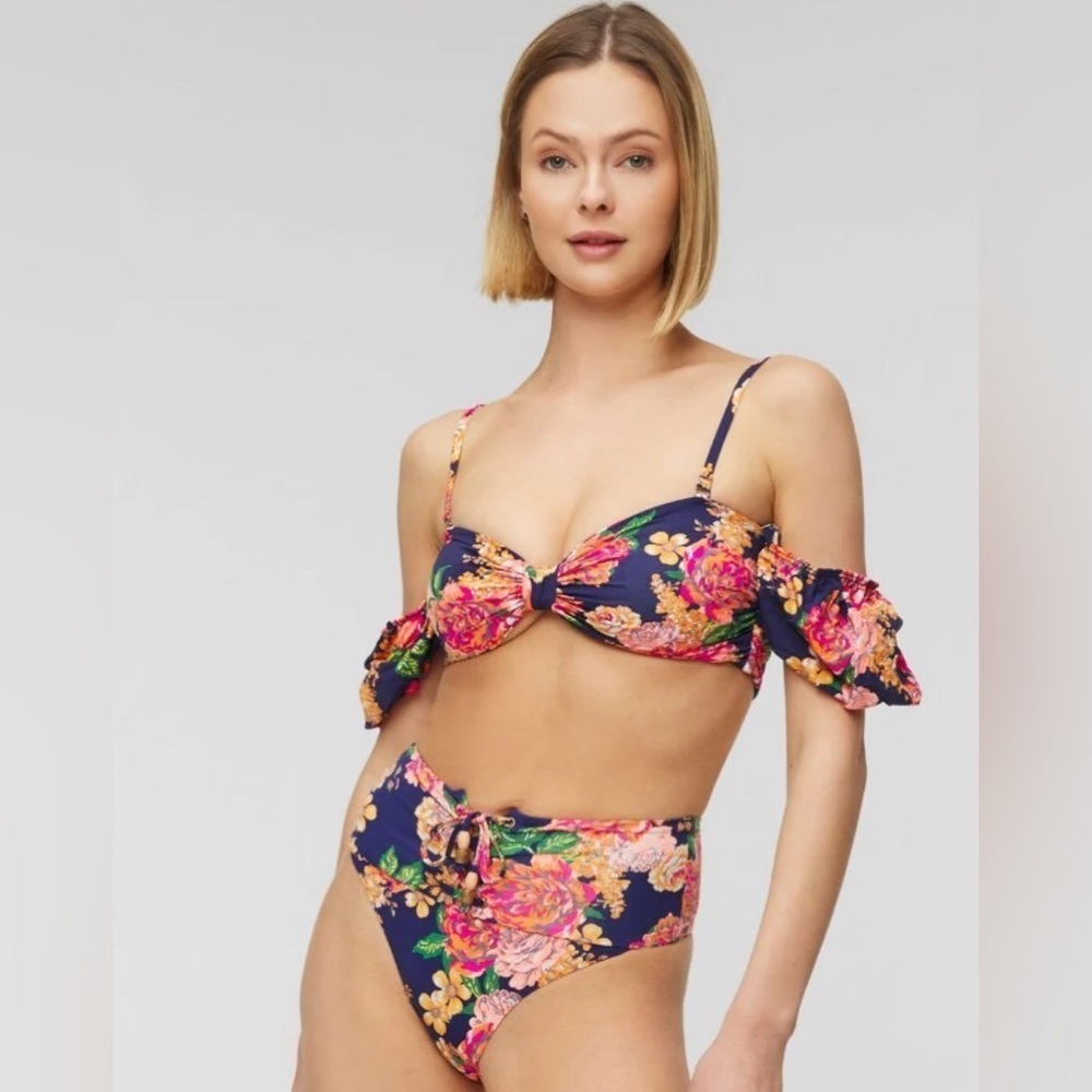 Maaji Peony Ebony Puff Sleeve Bikini Top M & Applause Reversible Bikini Bottom S - Picture 5 of 16